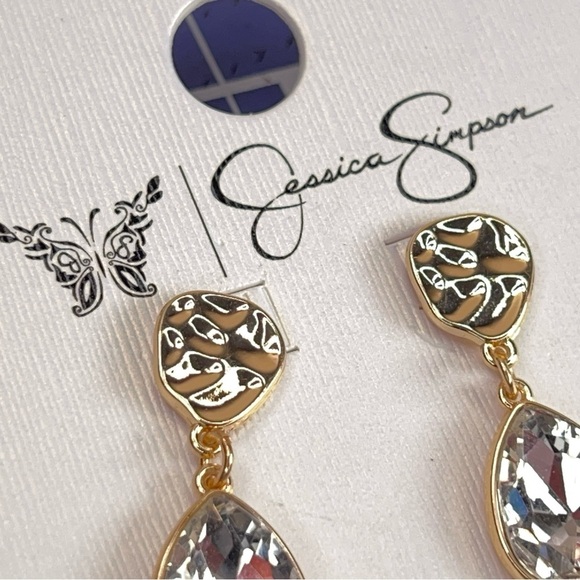 New Jessica Simpson Hammered Gold Heart Dangle Style Earrings Post Back - Picture 3 of 8